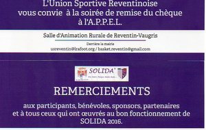 Solida'Foot 2016 : Soirée de remise du chèque vendredi 21 octobre à 19h30