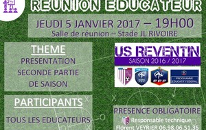 Réunion éducateurs jeudi 5 janvier