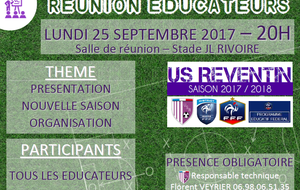 Réunion éducateurs ce lundi 25 septembre à 20h