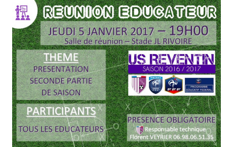 Réunion éducateurs jeudi 5 janvier