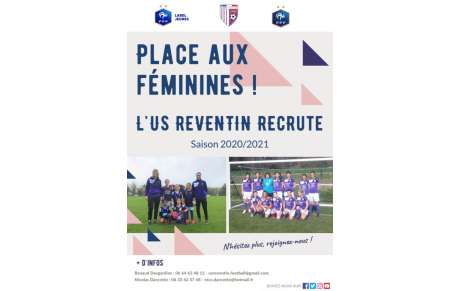 Saison 2020/2021 : Place aux féminines, l’US Reventin recrute !